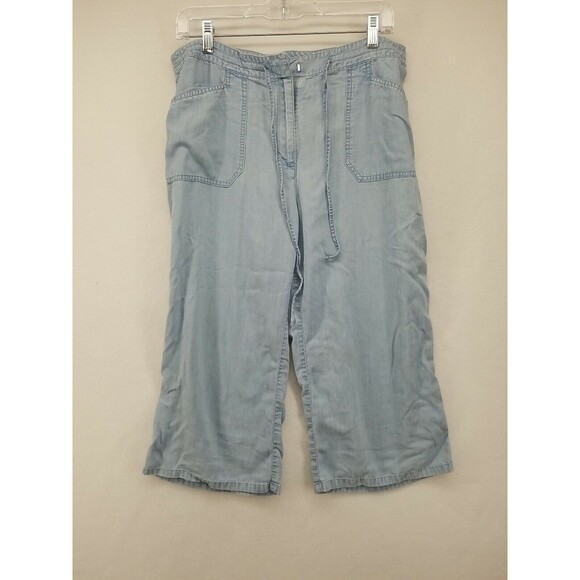 VILLAGER BY LIZ CLAIBORNE WOMENS PANTS BLUE 12 CROPPED CAPRIS CASUAL COMFORT - Picture 1 of 11